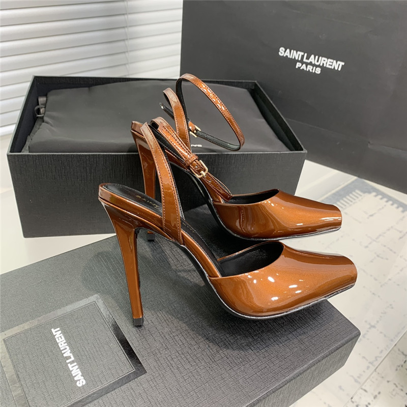 Sa1nt Lau*nt la scandale sandals in brown patent leather