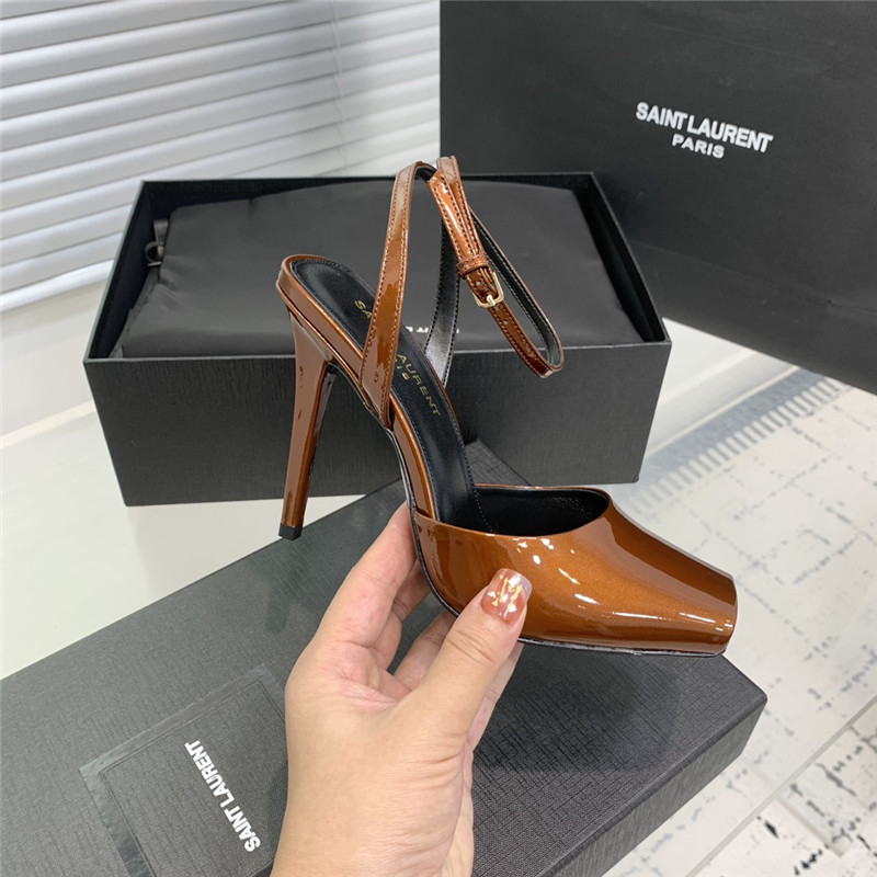 Sa1nt Lau*nt la scandale sandals in brown patent leather