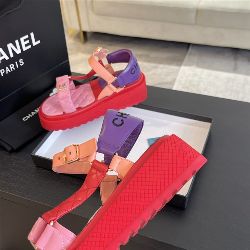 Ch**el quilted beach sandals red and pink leather