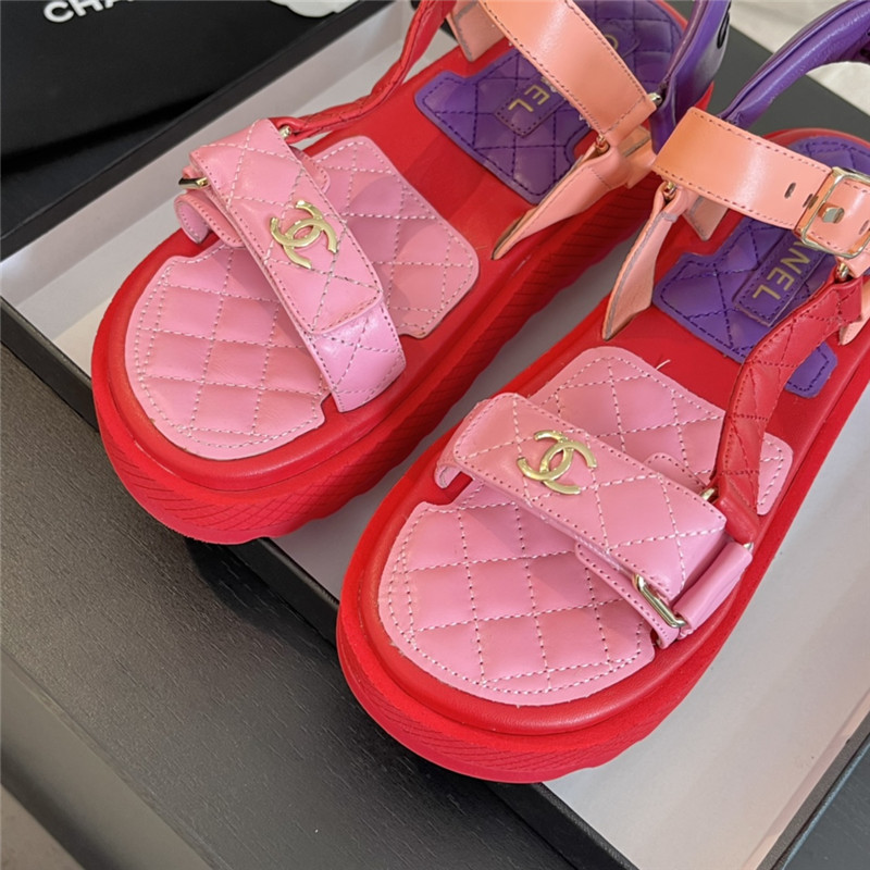Ch**el quilted beach sandals red and pink leather