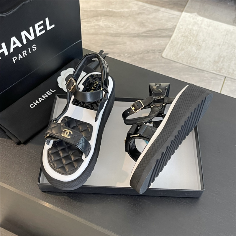 Ch**el quilted beach sandals black and white leather