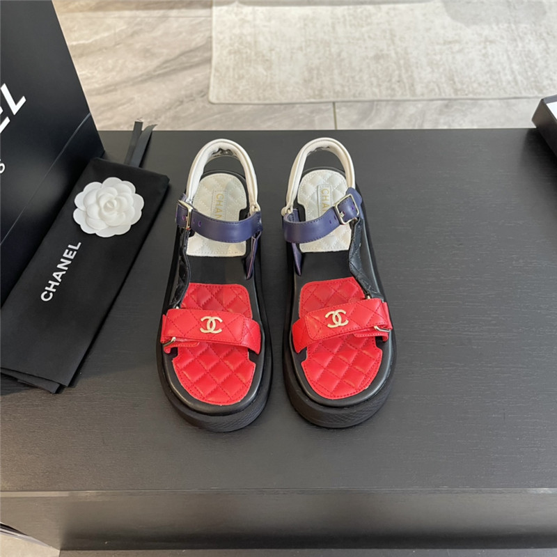 Ch**el quilted beach sandals black and red leather