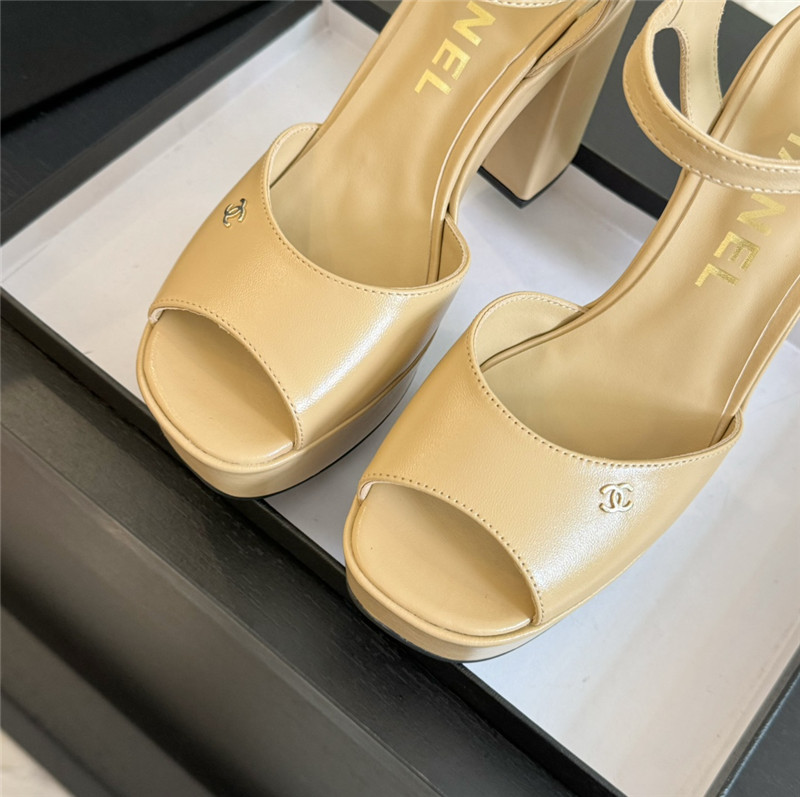 ch**el beige calfskin S*per heel platform sandals