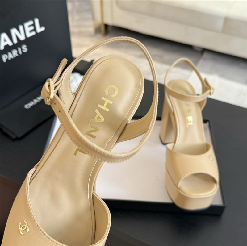 ch**el beige calfskin S*per heel platform sandals