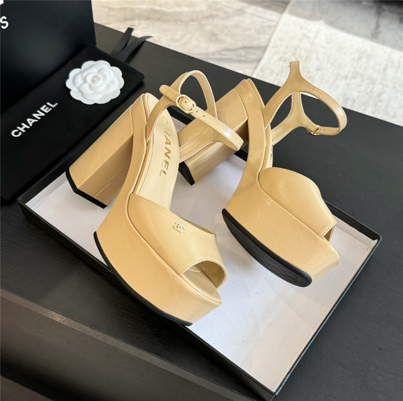 ch**el beige calfskin S*per heel platform sandals