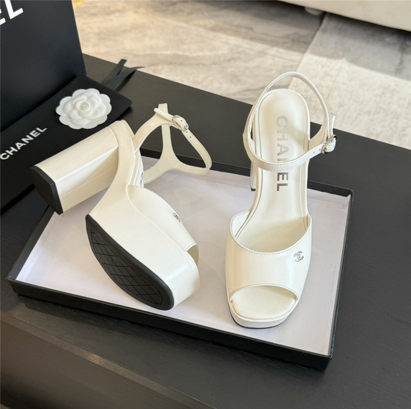 ch**el white calfskin S*per heel platform sandals