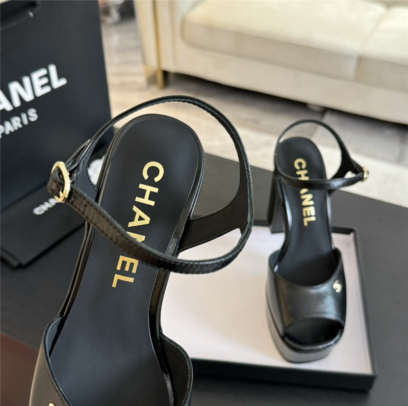 ch**el black calfskin S*per heel platform sandals