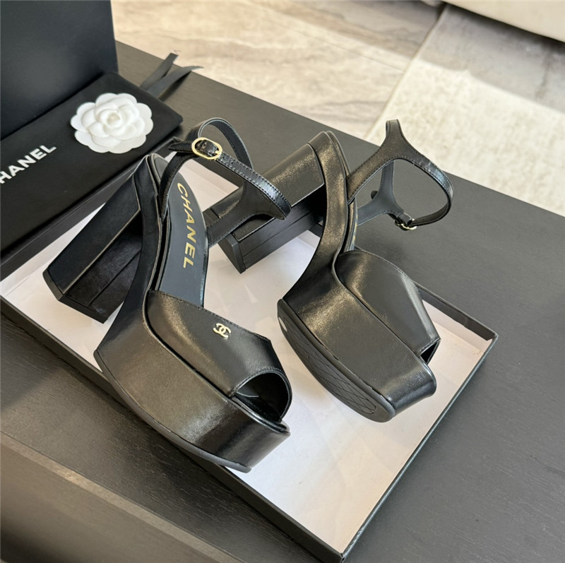 ch**el black calfskin S*per heel platform sandals