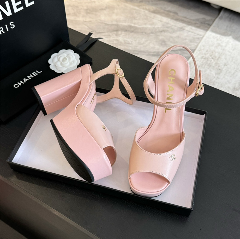 ch**el pink calfskin S*per heel platform sandals