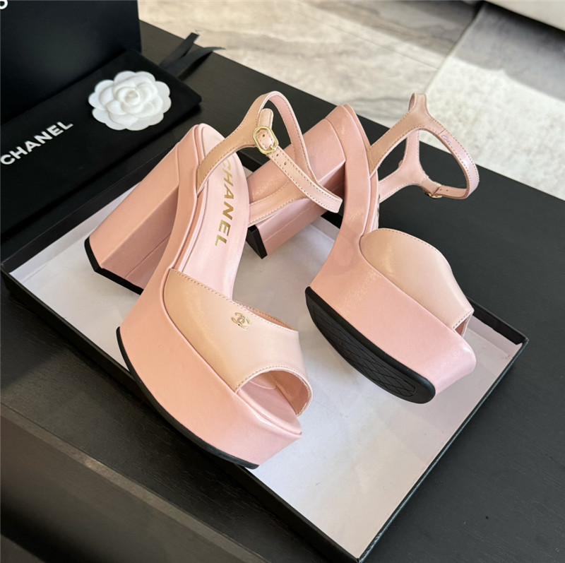 ch**el pink calfskin S*per heel platform sandals