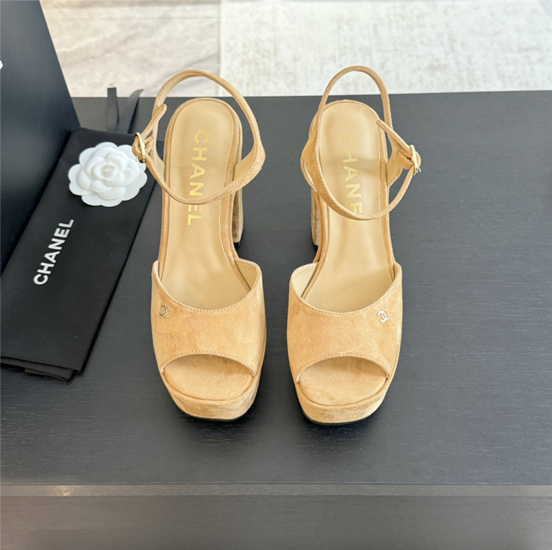 Ch**el beige wool wedge platform sandals