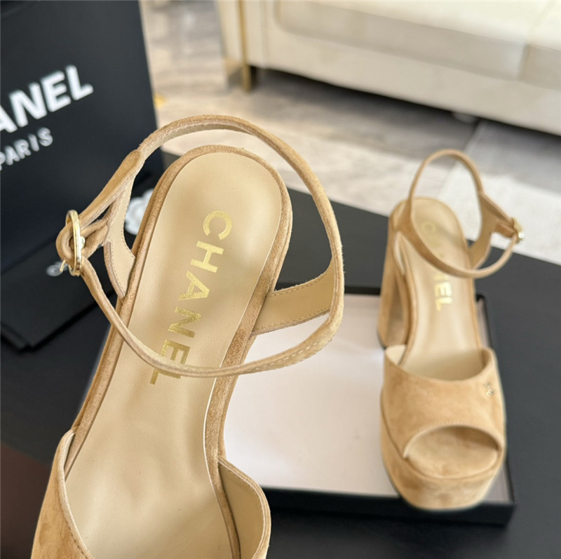 Ch**el beige wool wedge platform sandals
