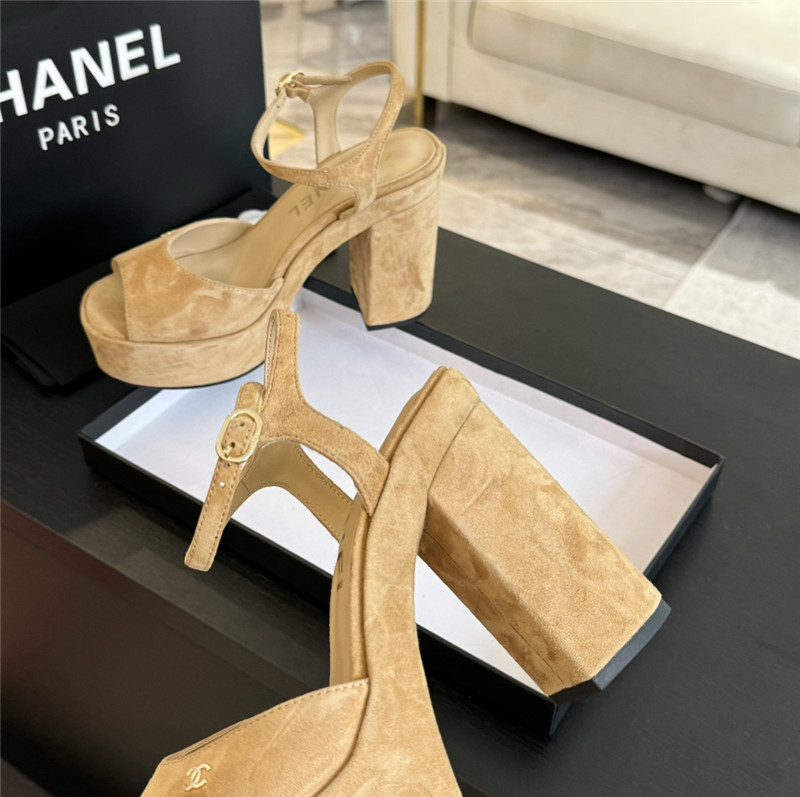 Ch**el beige wool wedge platform sandals