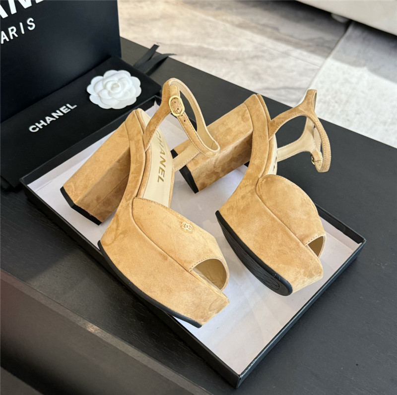 Ch**el beige wool wedge platform sandals