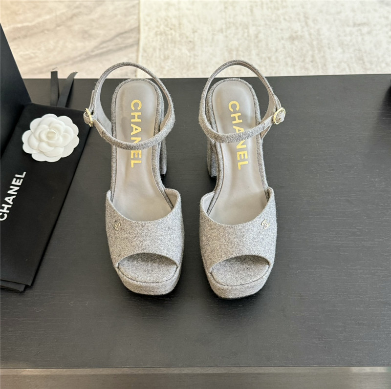 Ch**el grey wool wedge platform sandals