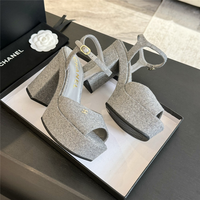 Ch**el grey wool wedge platform sandals