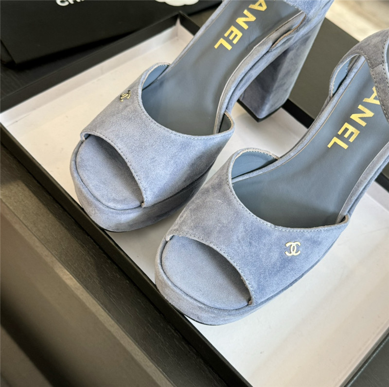 Ch**el blue wool wedge platform sandals