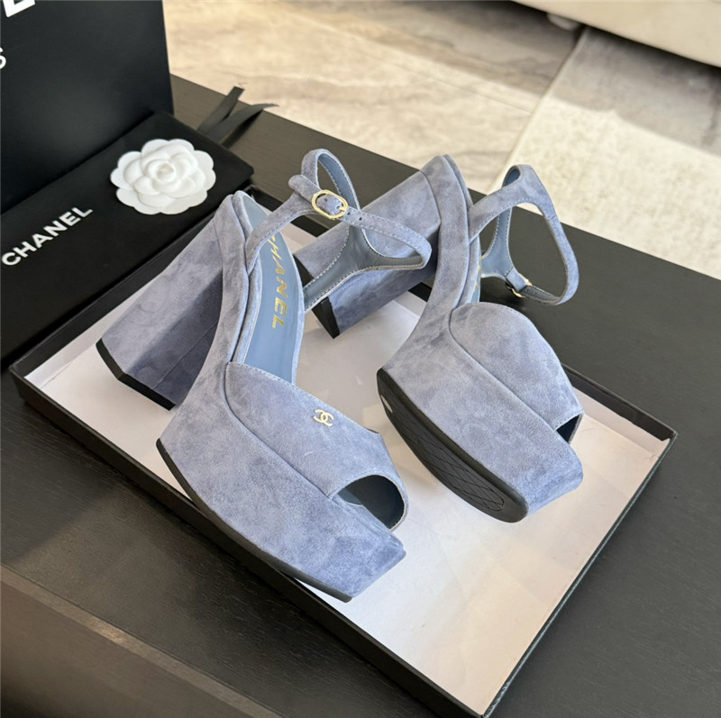 Ch**el blue wool wedge platform sandals