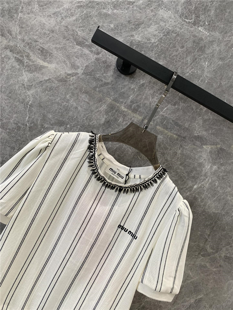 M1um1u vertical striped short-sleeved top replica designer clothes