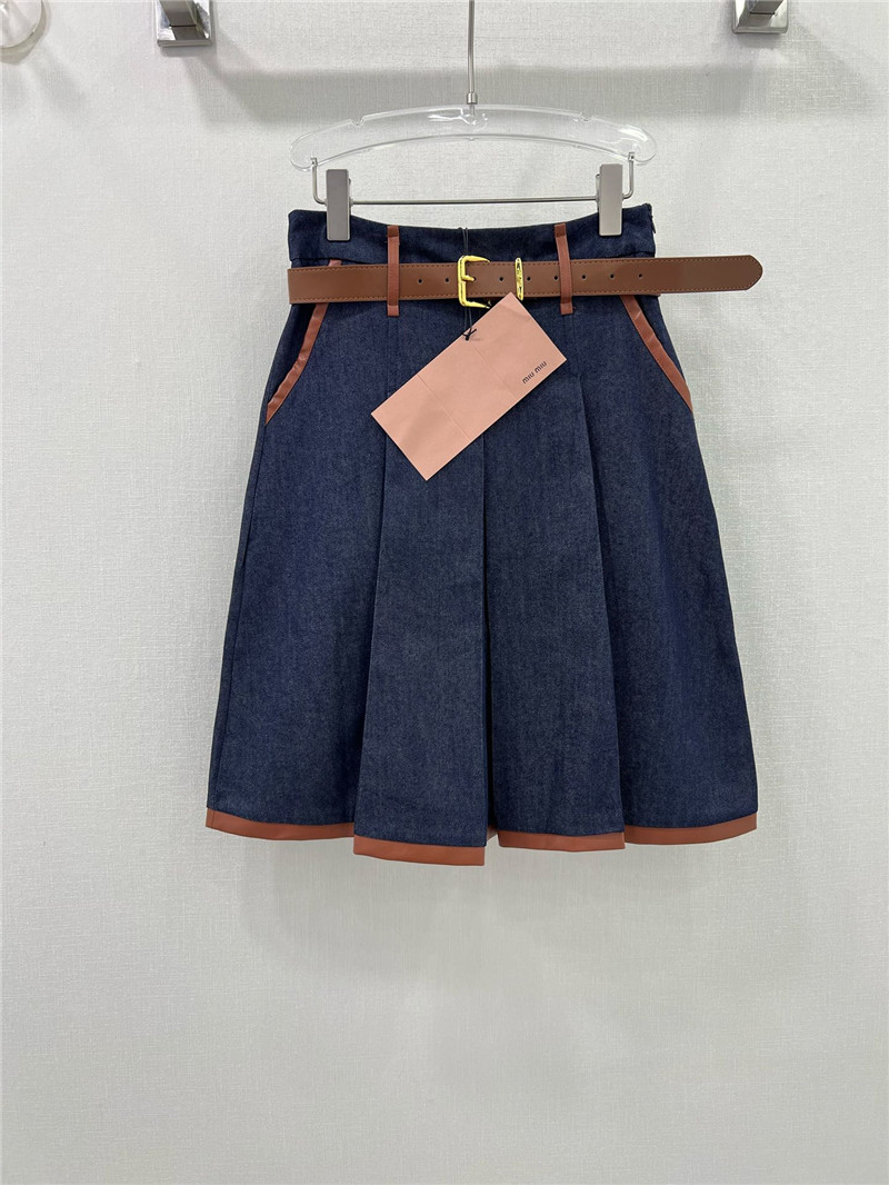 M1um1u patchwork leather trim midi skirt replica clothing sites