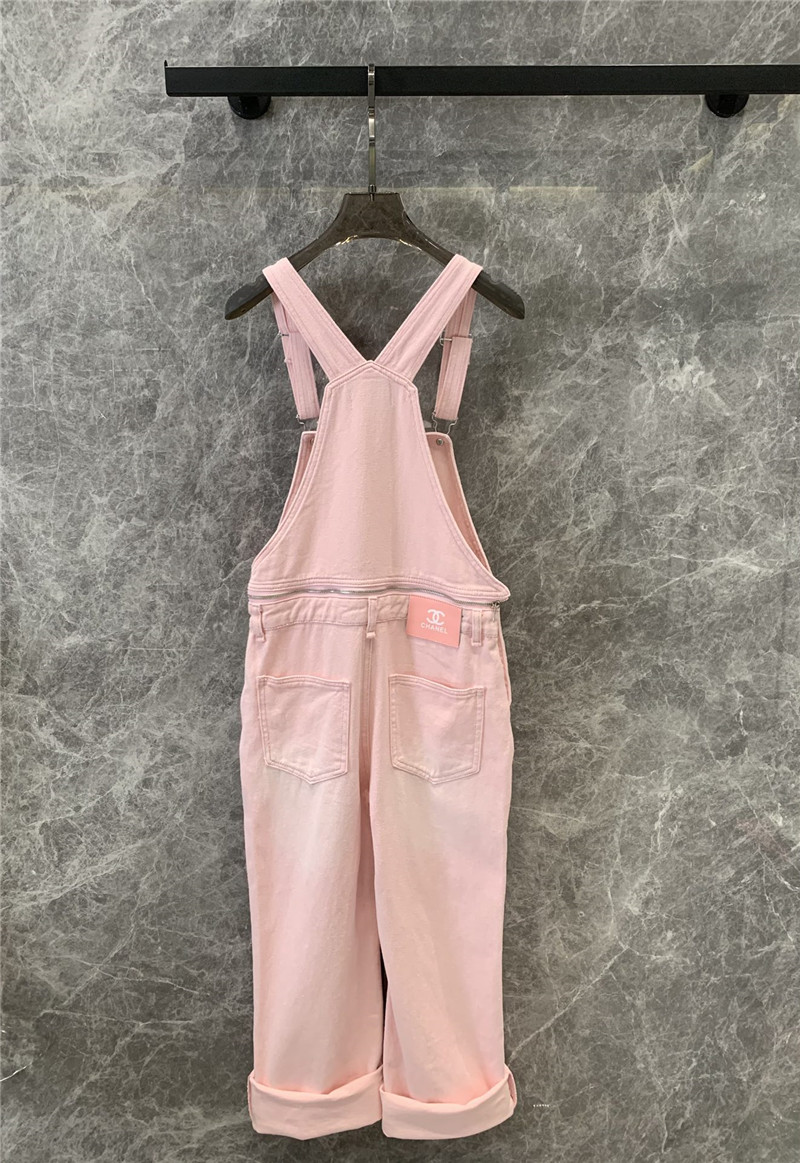 Ch**el love double c print denim overalls replica clothing