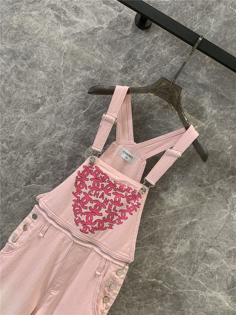 Ch**el love double c print denim overalls replica clothing