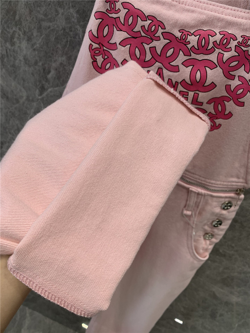 Ch**el love double c print denim overalls replica clothing