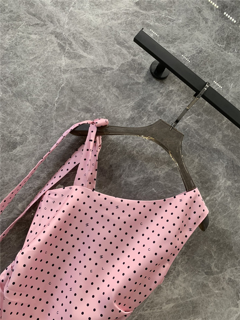 Ch**el pink polka dot off-shoulder strappy vest top replicas clothes