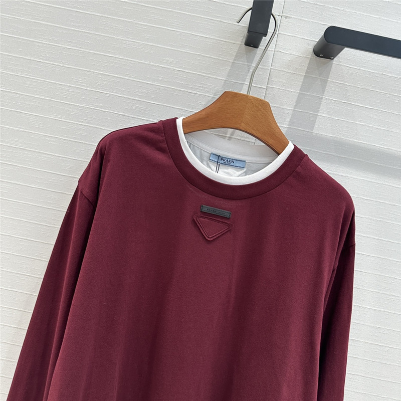 Pra*a contrast color patchwork long sleeve t replicas clothes