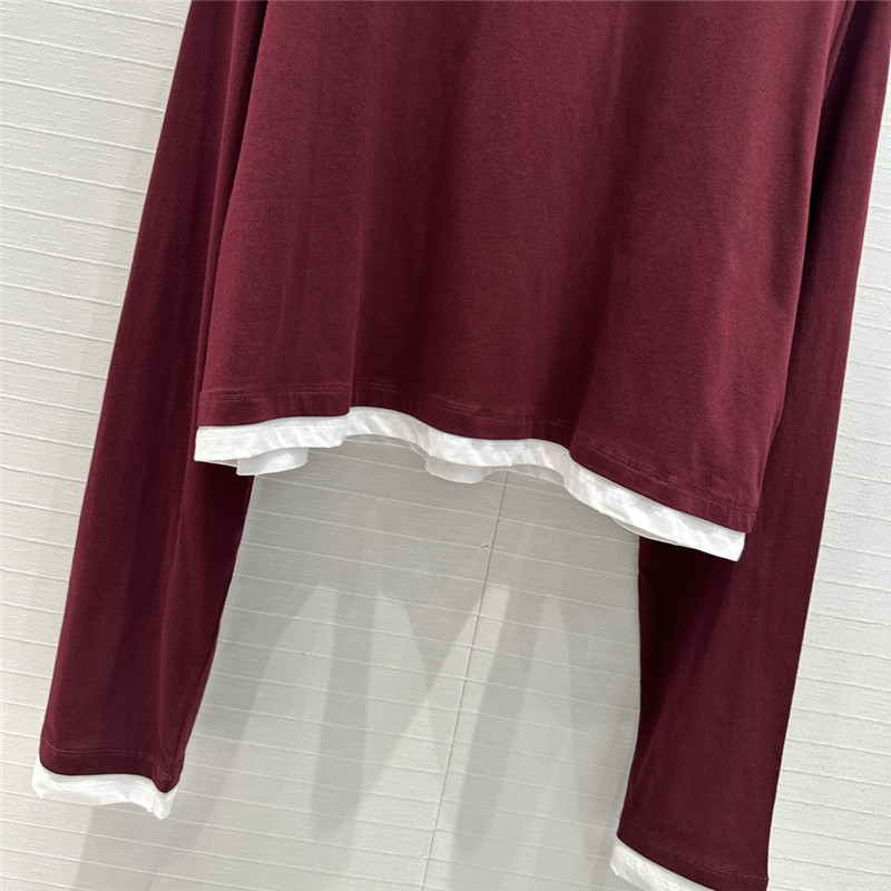 Pra*a contrast color patchwork long sleeve t replicas clothes