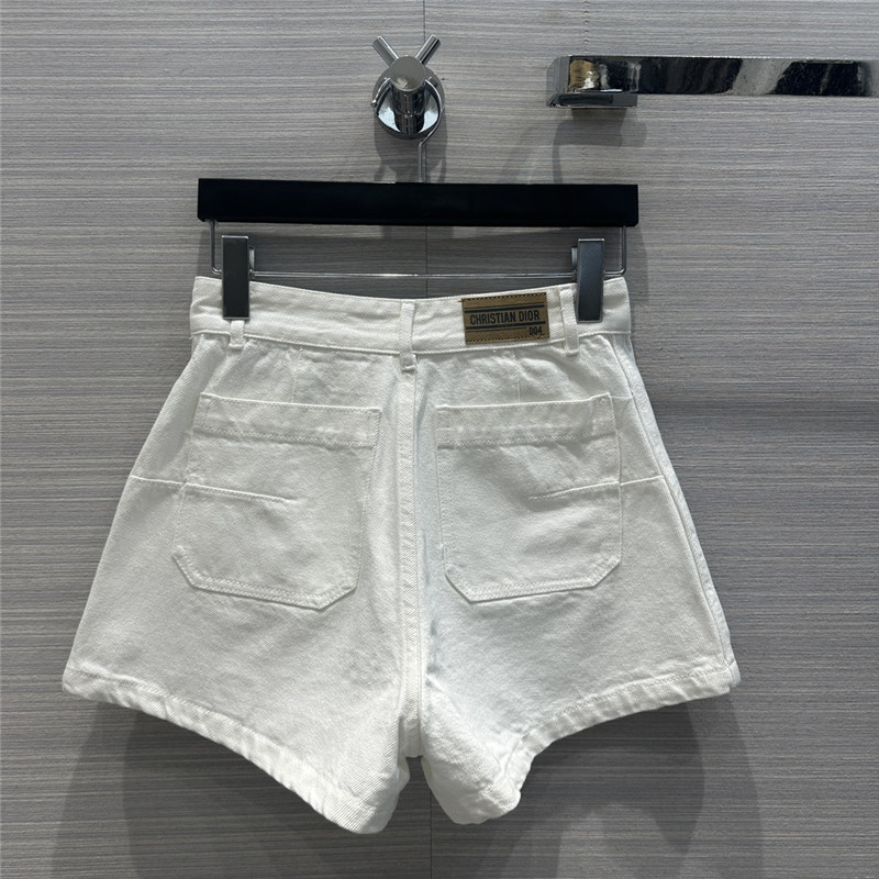 D10r double pocket straight white denim shorts replica clothes