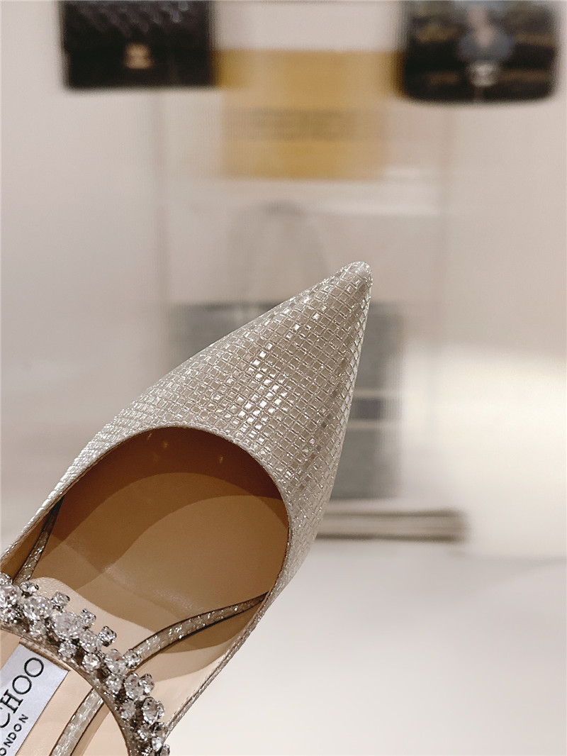 J1m*y Ch00 bing 100 champagne glitter mules with crystal