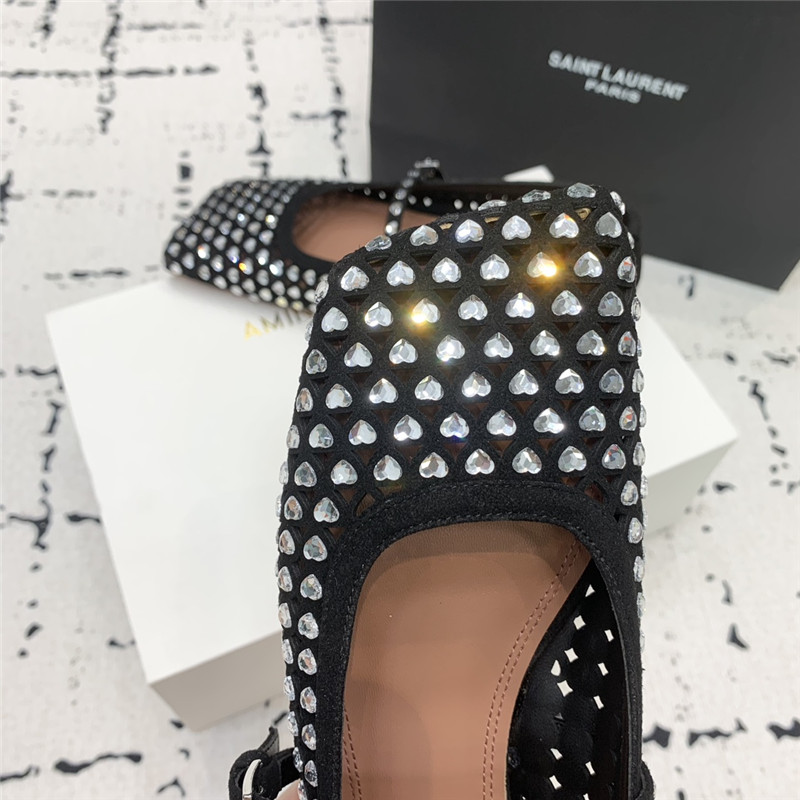 Amina Muaddi ANE Crystal Heart Flats Black