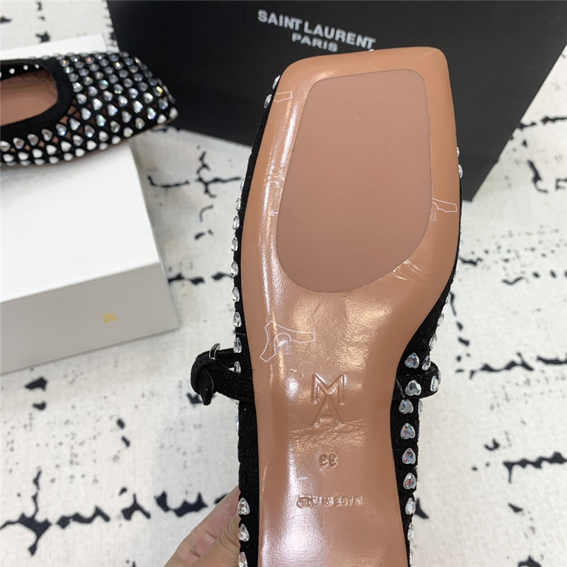 Amina Muaddi ANE Crystal Heart Flats Black