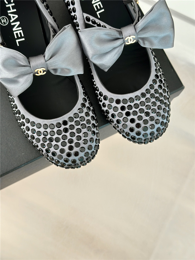 Ch**el bow mary jane sandals grey satin with studs