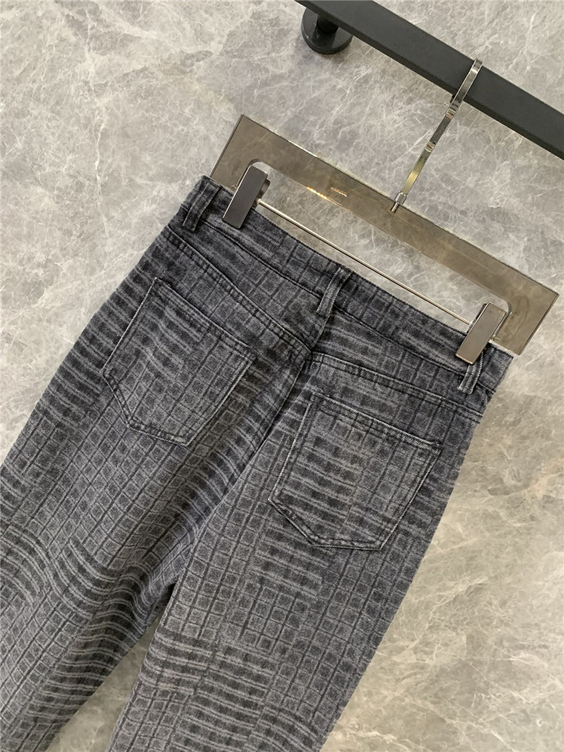 Ch**el black and grey check denim jeans replica clothes