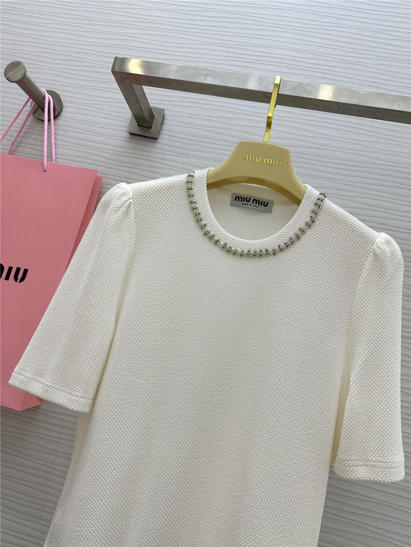 M1um1u acetate heavy beaded crew neck top