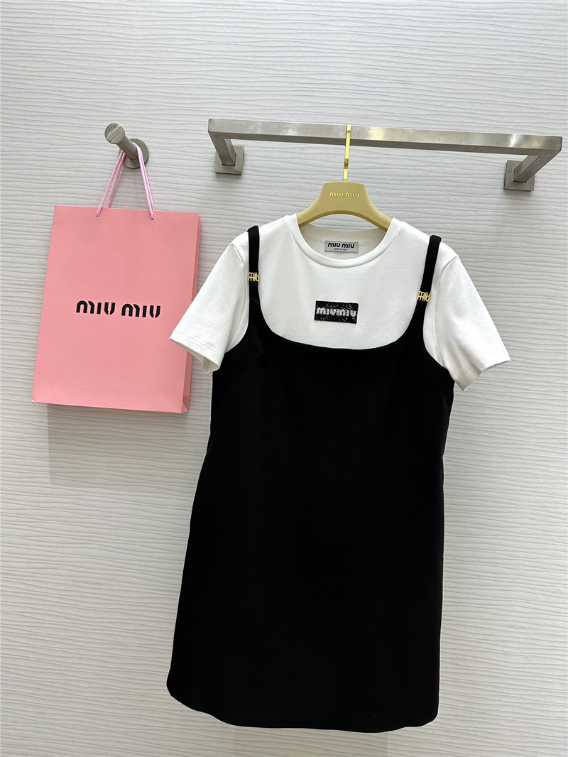 M1um1u fake two piece stitching design dress replica designer clothes