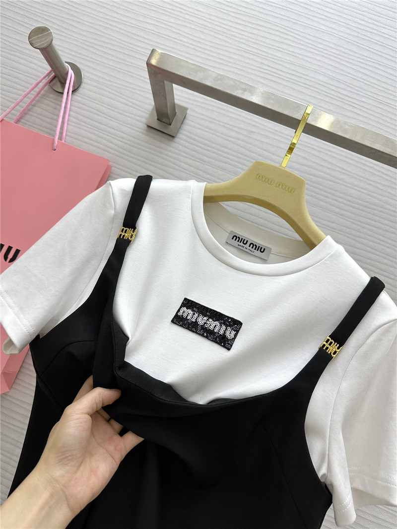 M1um1u fake two piece stitching design dress replica designer clothes