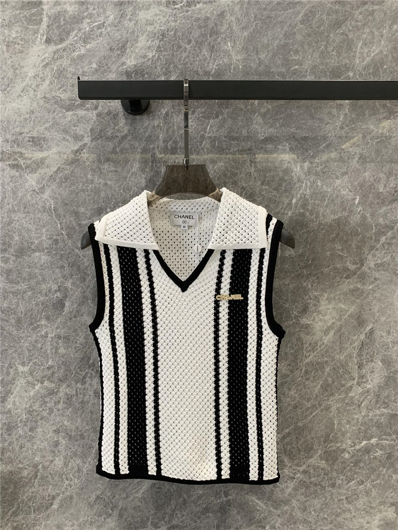 Ch**el v-neck hollow knit vest replica designer clothes