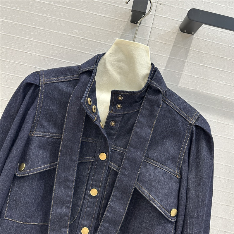 Zimm gold button tie stand collar denim shirt replica d&g clothing