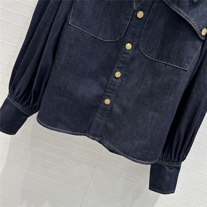 Zimm gold button tie stand collar denim shirt replica d&g clothing