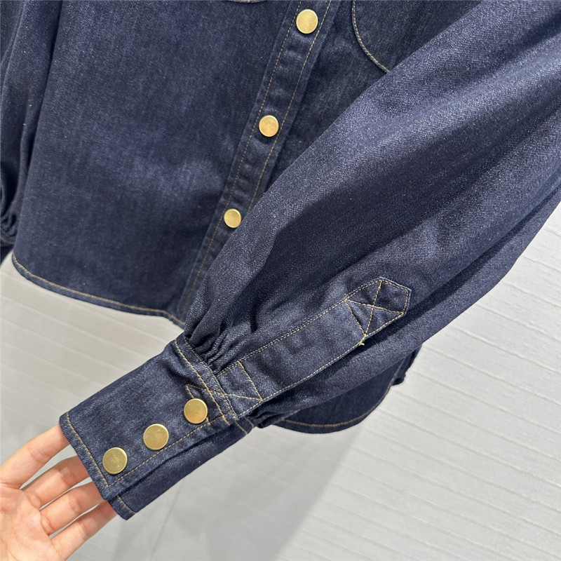 Zimm gold button tie stand collar denim shirt replica d&g clothing