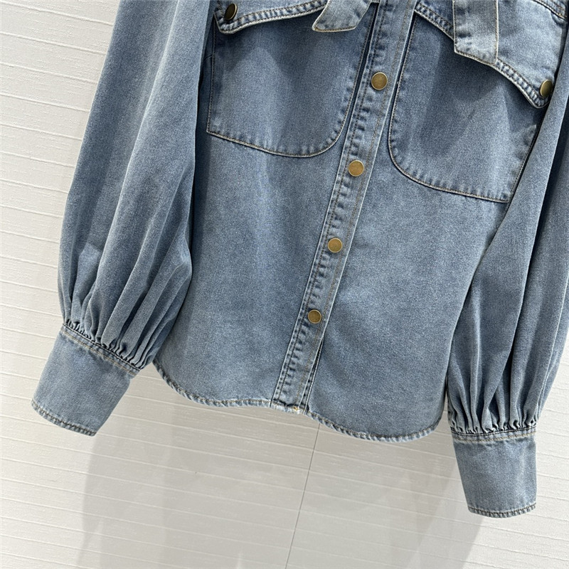 Zimm gold button tie stand collar denim shirt replica d&g clothing