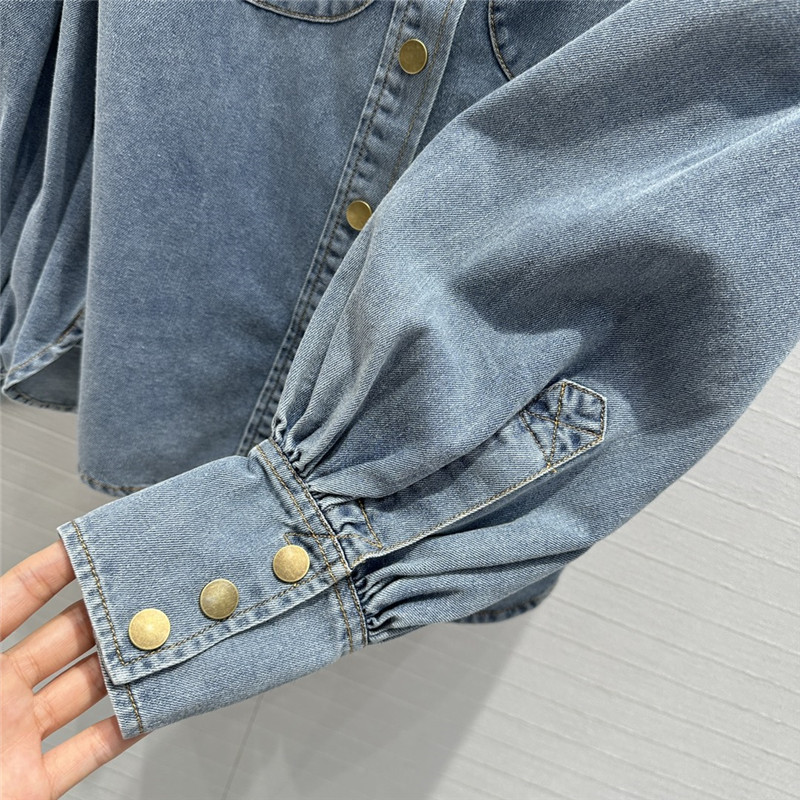 Zimm gold button tie stand collar denim shirt replica d&g clothing