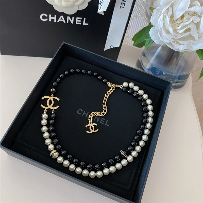 Ch**el double black and white bead necklace