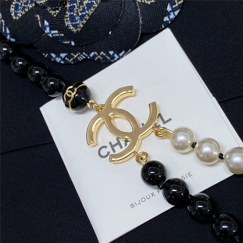 Ch**el double black and white bead necklace
