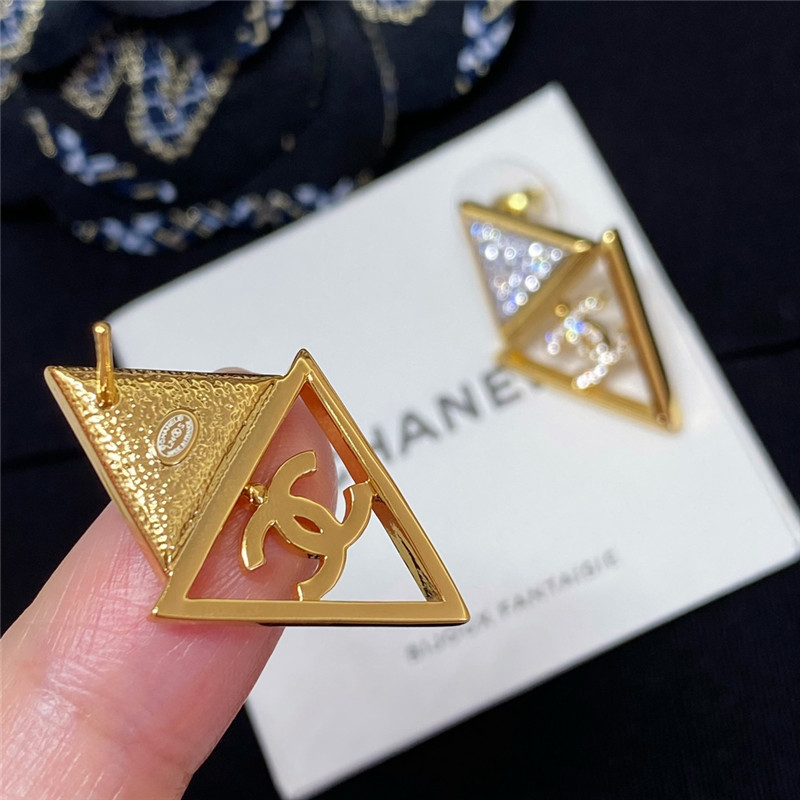 Ch**el hollow triangle double c earrings