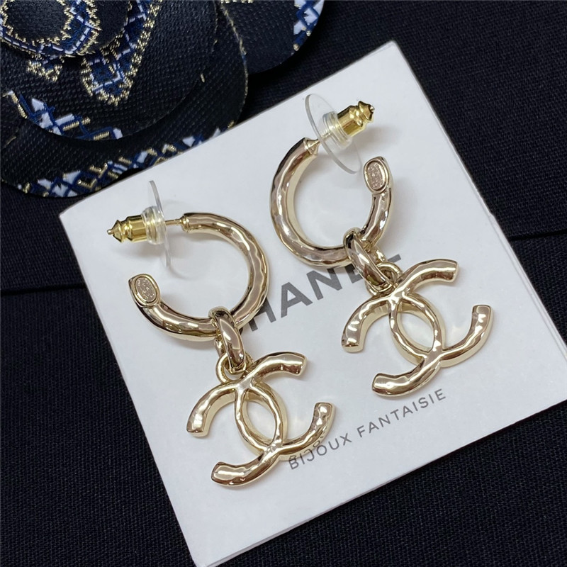 Ch**el gold double c rhinestone double earrings