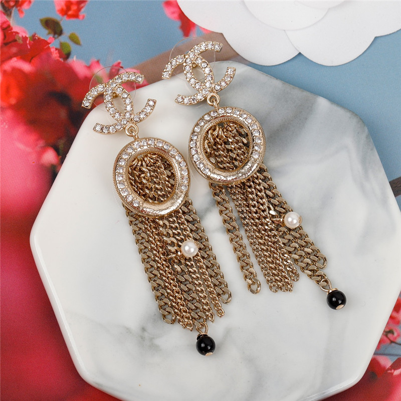 ch**el new tassel double c full D1am0nd earrings